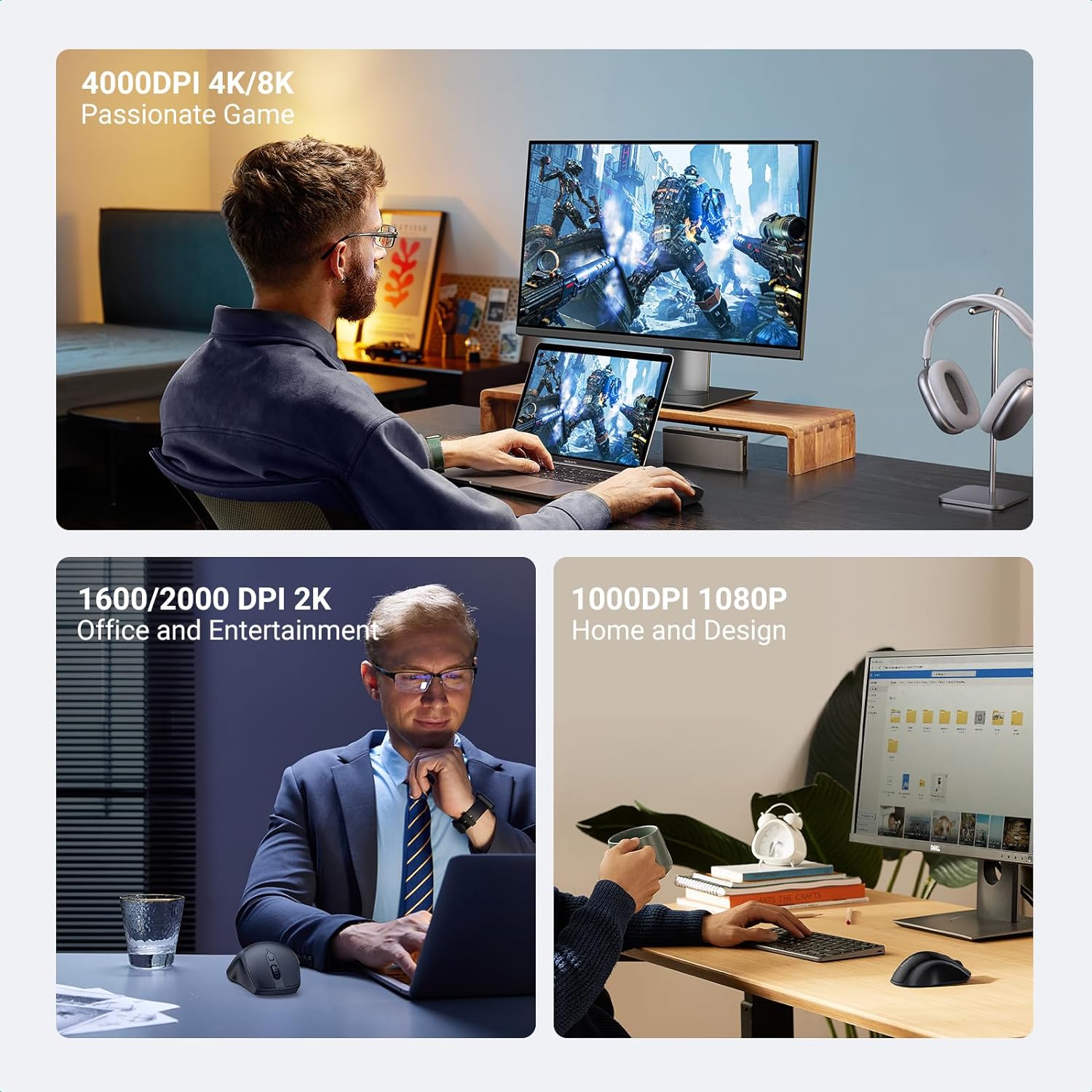 UGREEN Ergonomic Mouse | Contoured-Shape Design Wireless + Bluetooth Mouse: Comfort and Precision Combined - Image 4