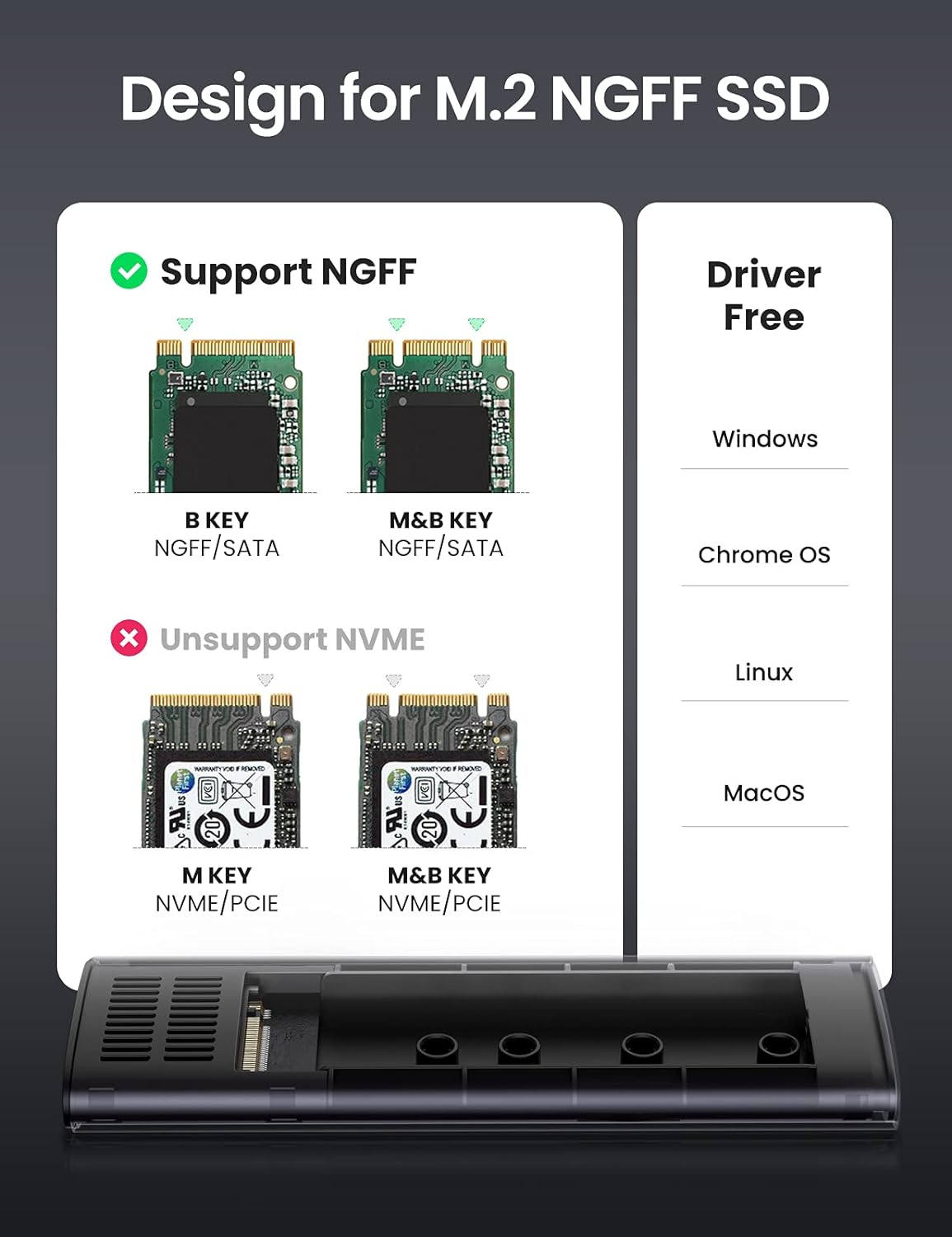 UGREEN HDD Enclosure-10903 | M.2 B-Key Hard Drive Enclosure + SSD - Image 6