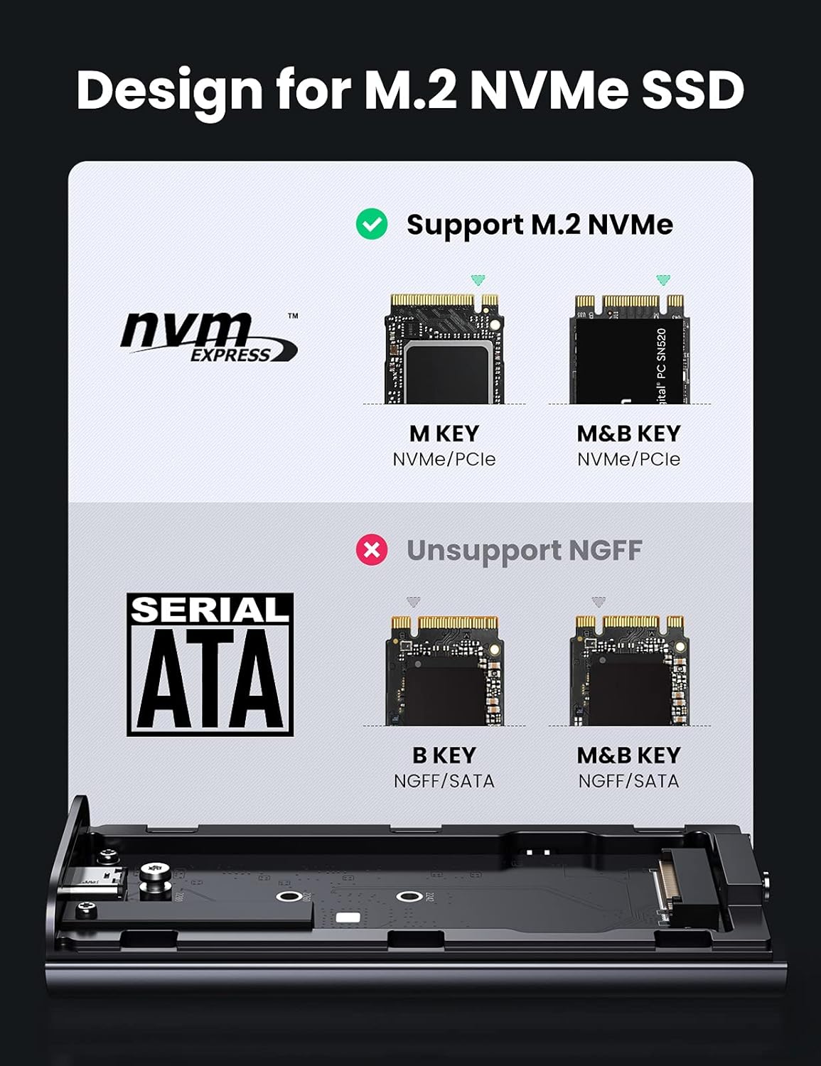 UGREEN SATA Hard Driver Enclosure for PC- 80554 | USB-C to M.2 NVMe Hard Drive Enclosure 20GB - Image 4