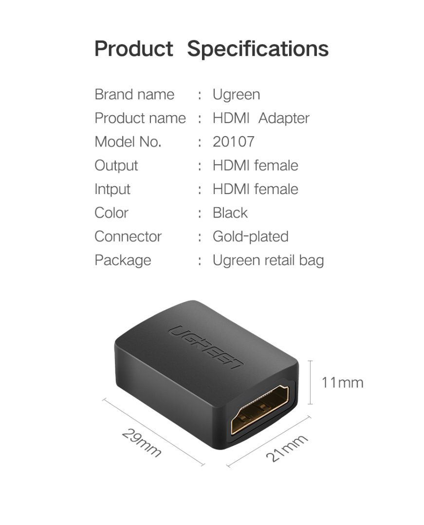 UGREEN HDMI Female to Female Adapter for Extension | 20107 - Image 7