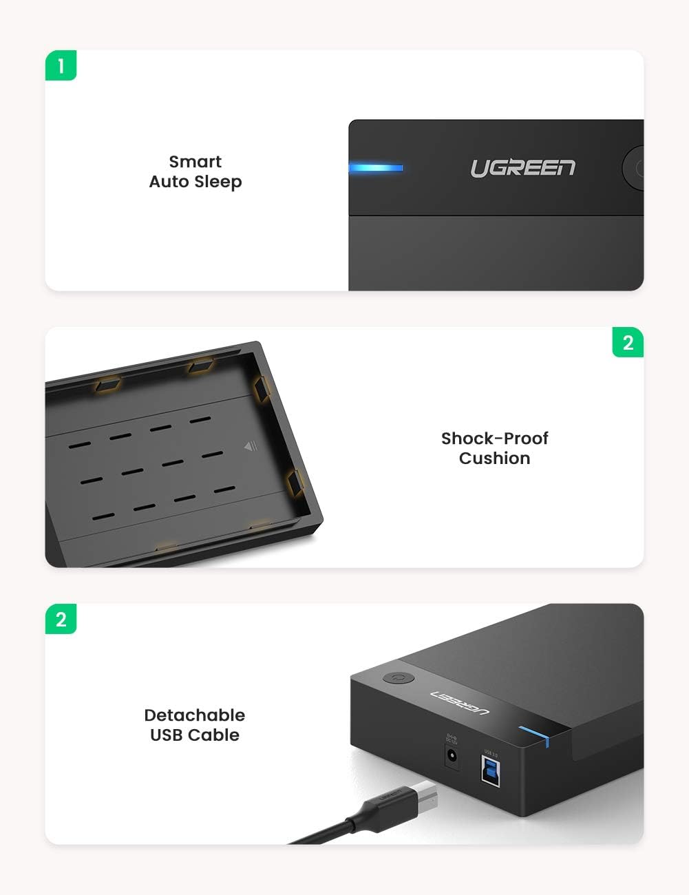UGREEN USB 3.0 B to SATA Hard Drive Enclosure-3.5"/2.5" | 50423 - Image 4