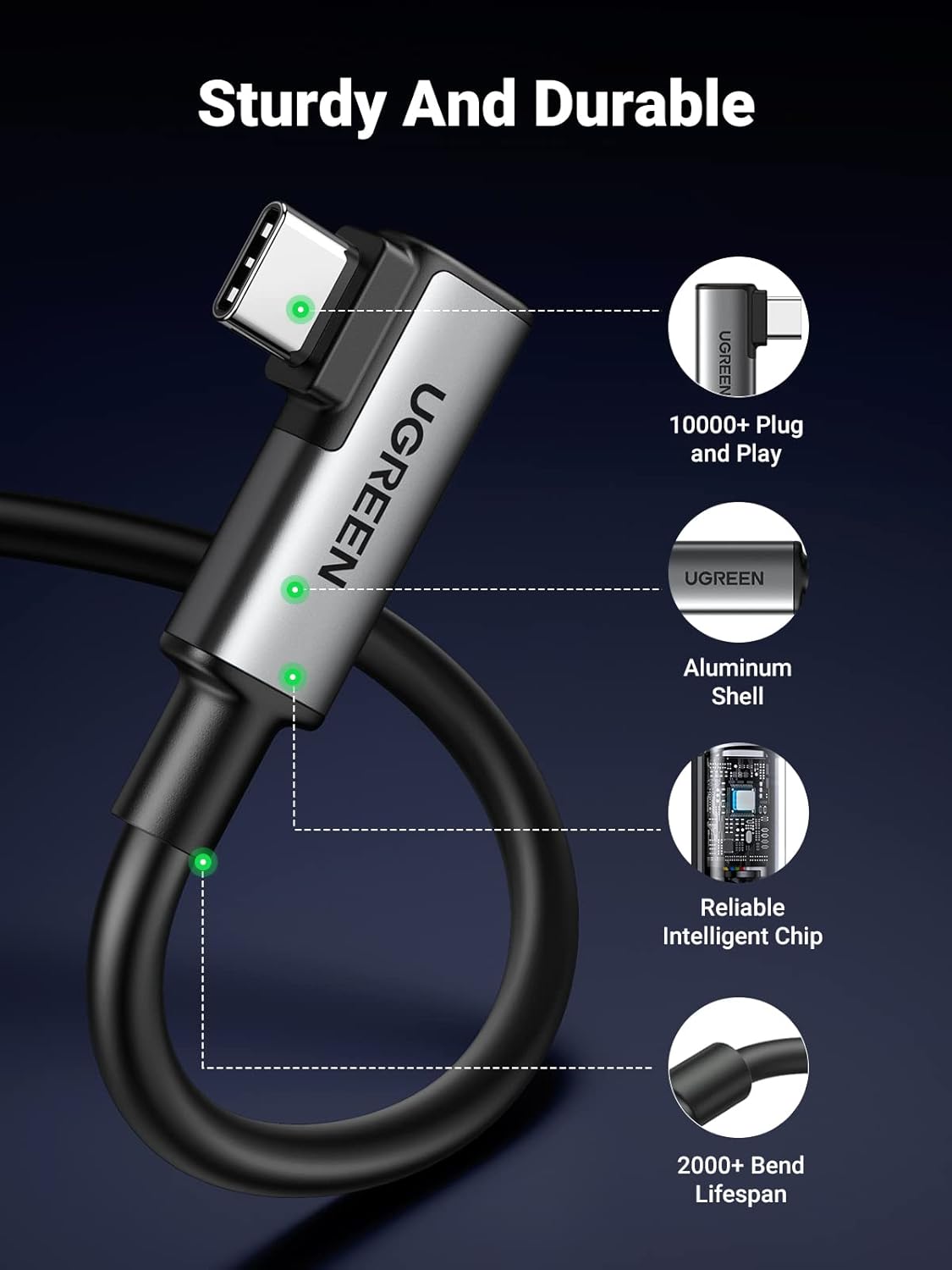 UGREEN USB-C to USB-C Cable | 5Gbps / 60W VR Device Cable | 90629 - Image 5