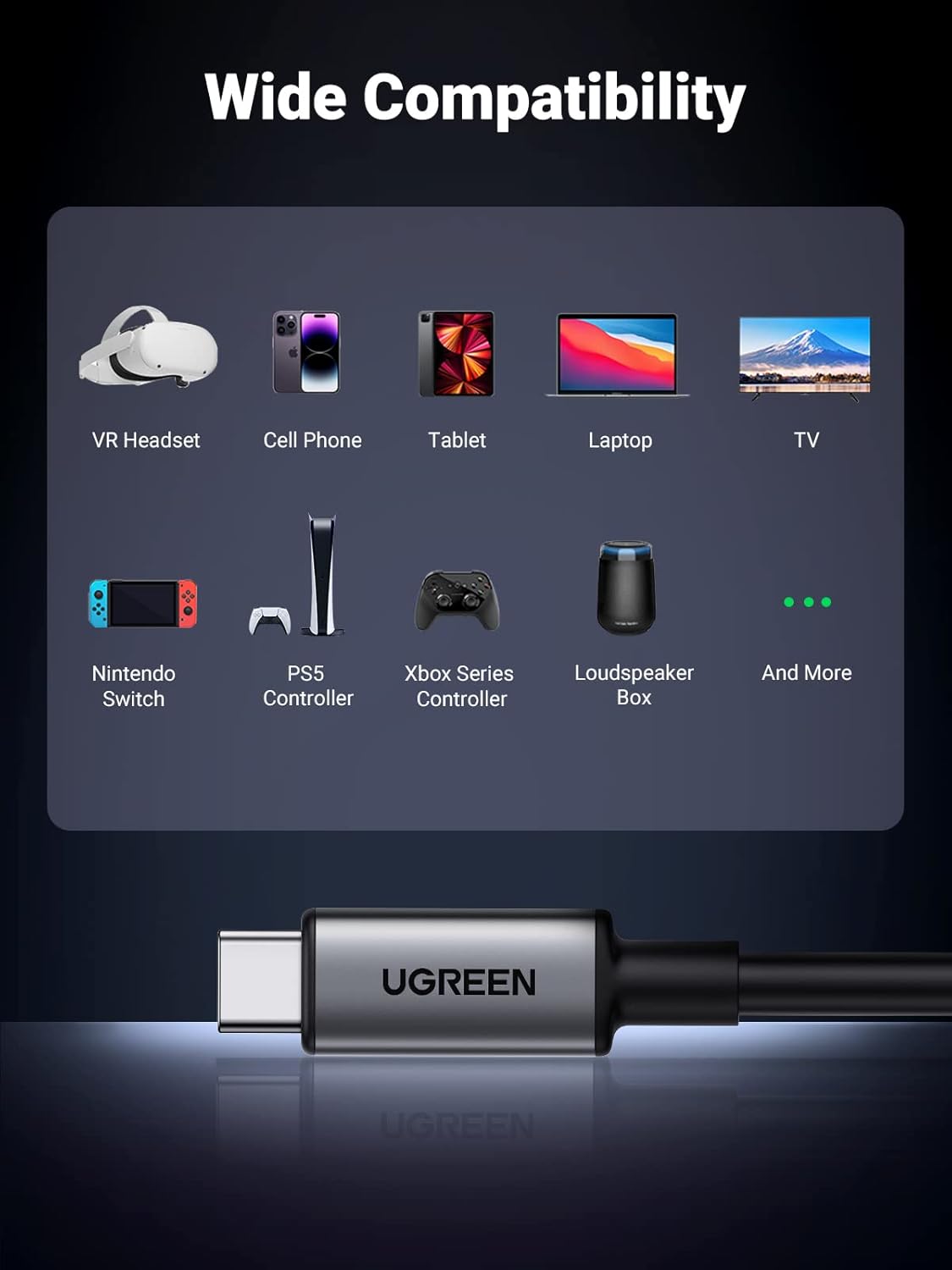 UGREEN USB-C to USB-C Cable | 5Gbps / 60W VR Device Cable | 90629 - Image 3