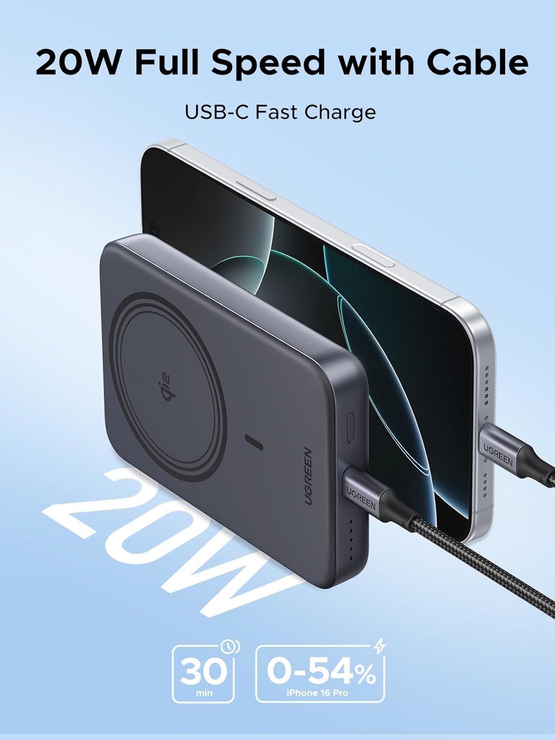 UGREEN 10000mAh 20W Magnetic Wireless Power Bank (20W 1C+15W) - Image 4
