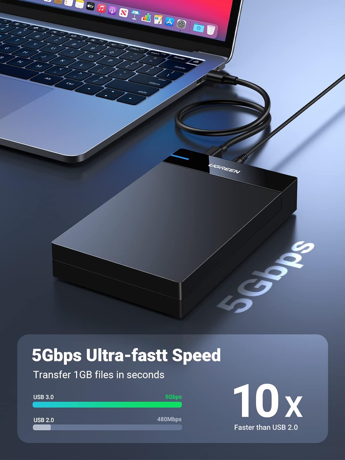 UGREEN USB 3.0 B to SATA Hard Drive Enclosure-3.5"/2.5" | 50423 - Image 9