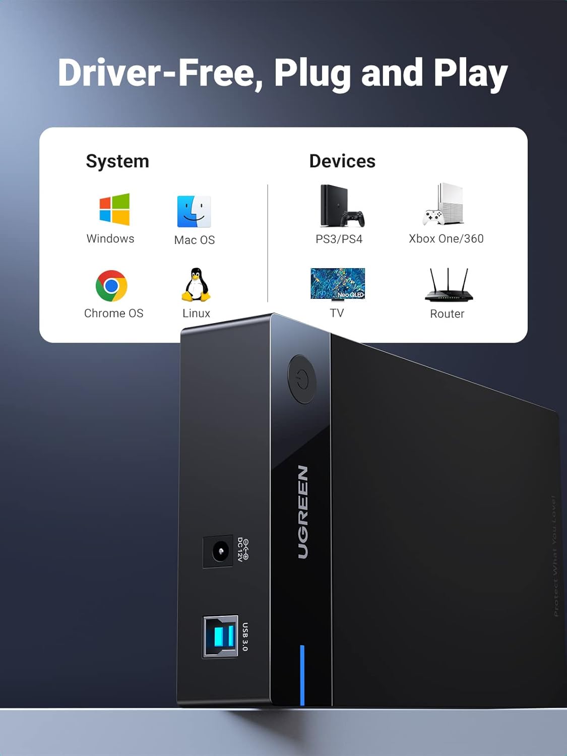 UGREEN USB 3.0 B to SATA Hard Drive Enclosure-3.5"/2.5" | 50423 - Image 6