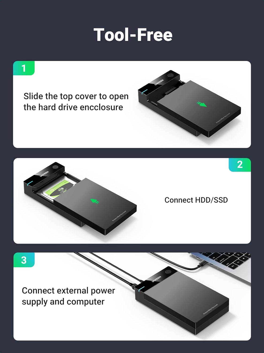 UGREEN USB 3.0 B to SATA Hard Drive Enclosure-3.5"/2.5" | 50423 - Image 7