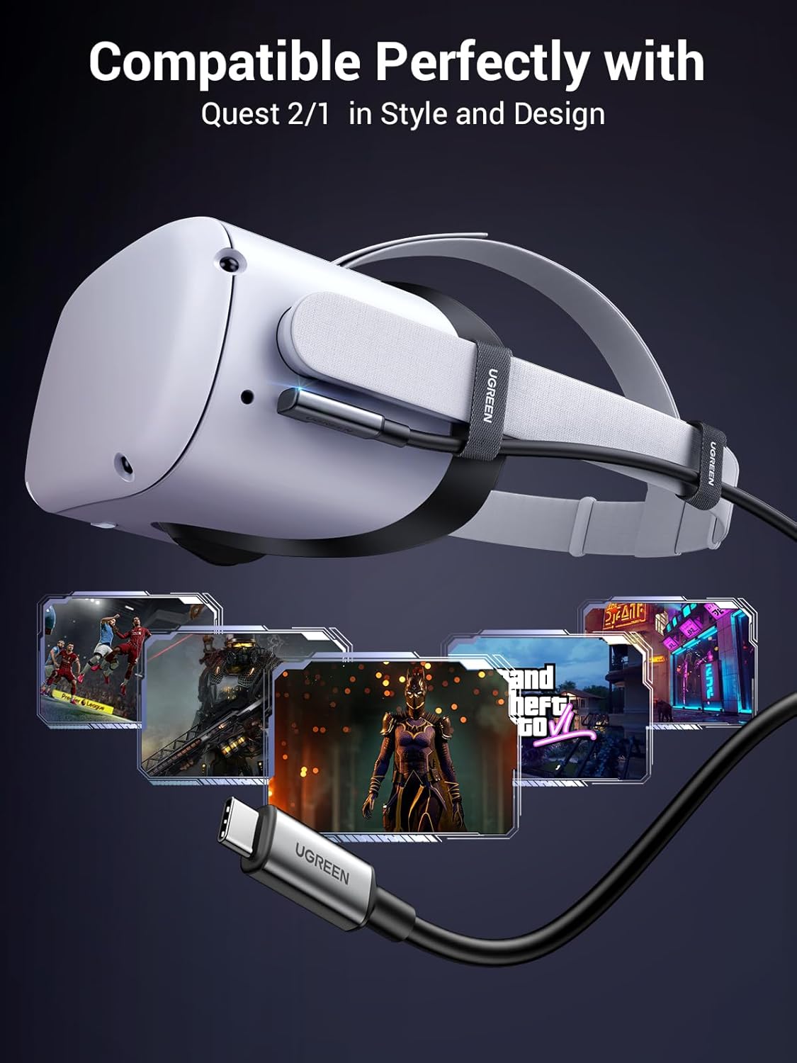 UGREEN USB-C to USB-C Cable | 5Gbps / 60W VR Device Cable | 90629 - Image 7