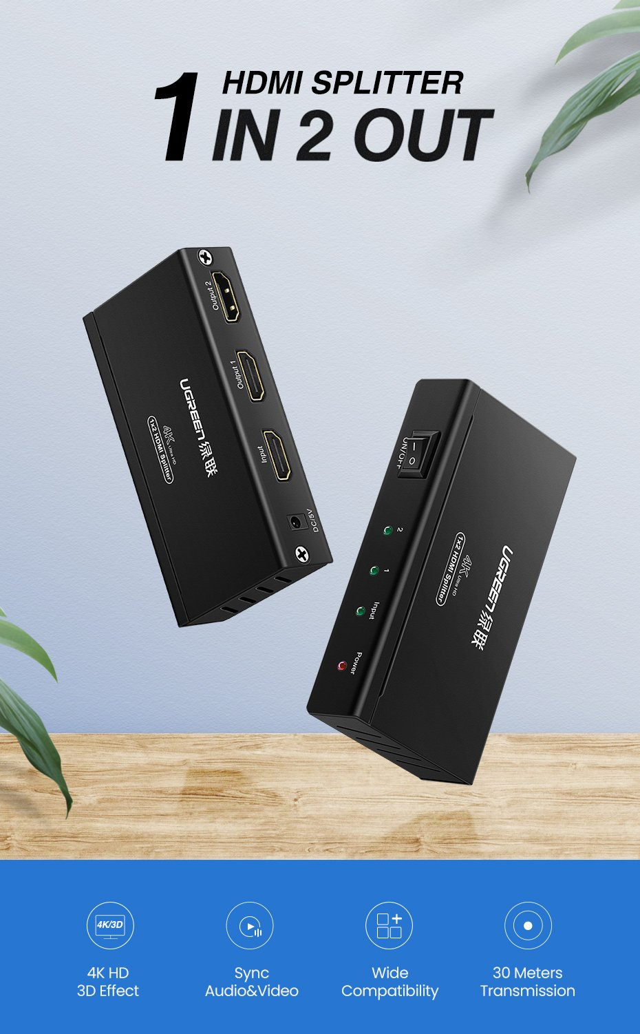 UGREEN 1x2 HDMI Amplifier Splitter | 40201 - Image 4