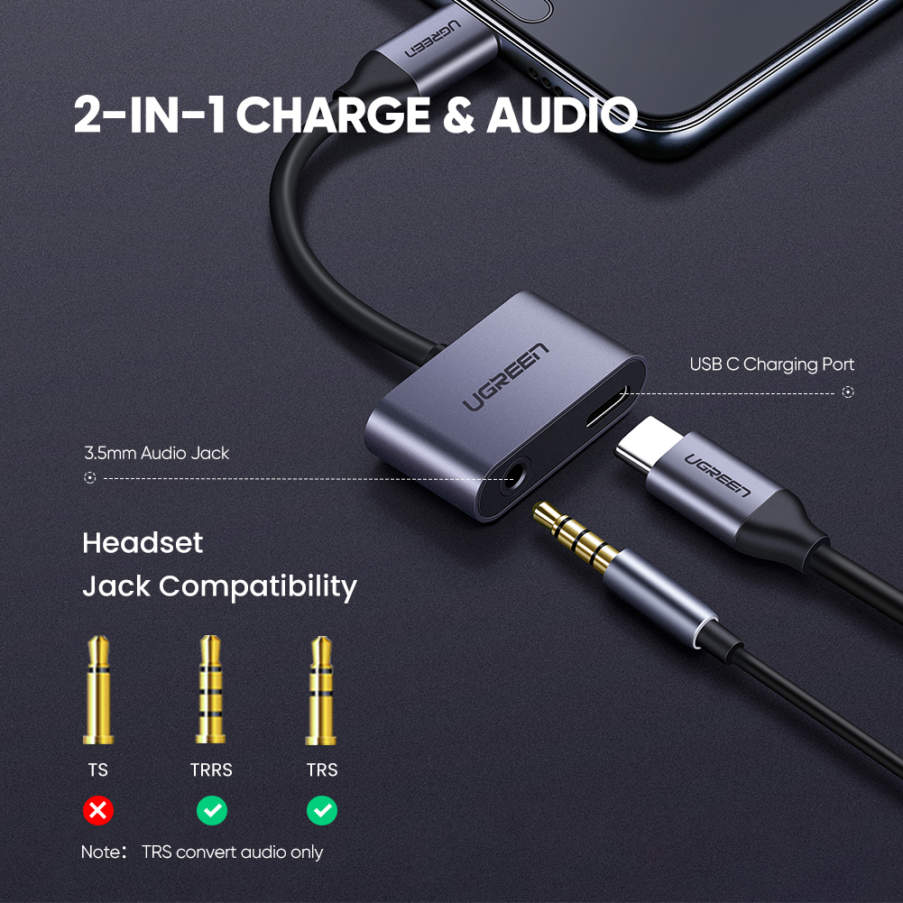 UGREEN Type-C to 3.5mm Audio + Type-C Adapter | 50596 - Image 2