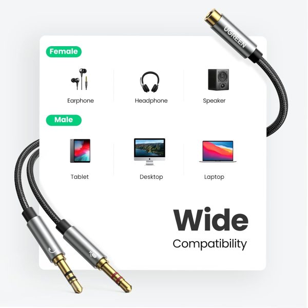 UGREEN 3.5mm Female to 2 Male Audio Cable