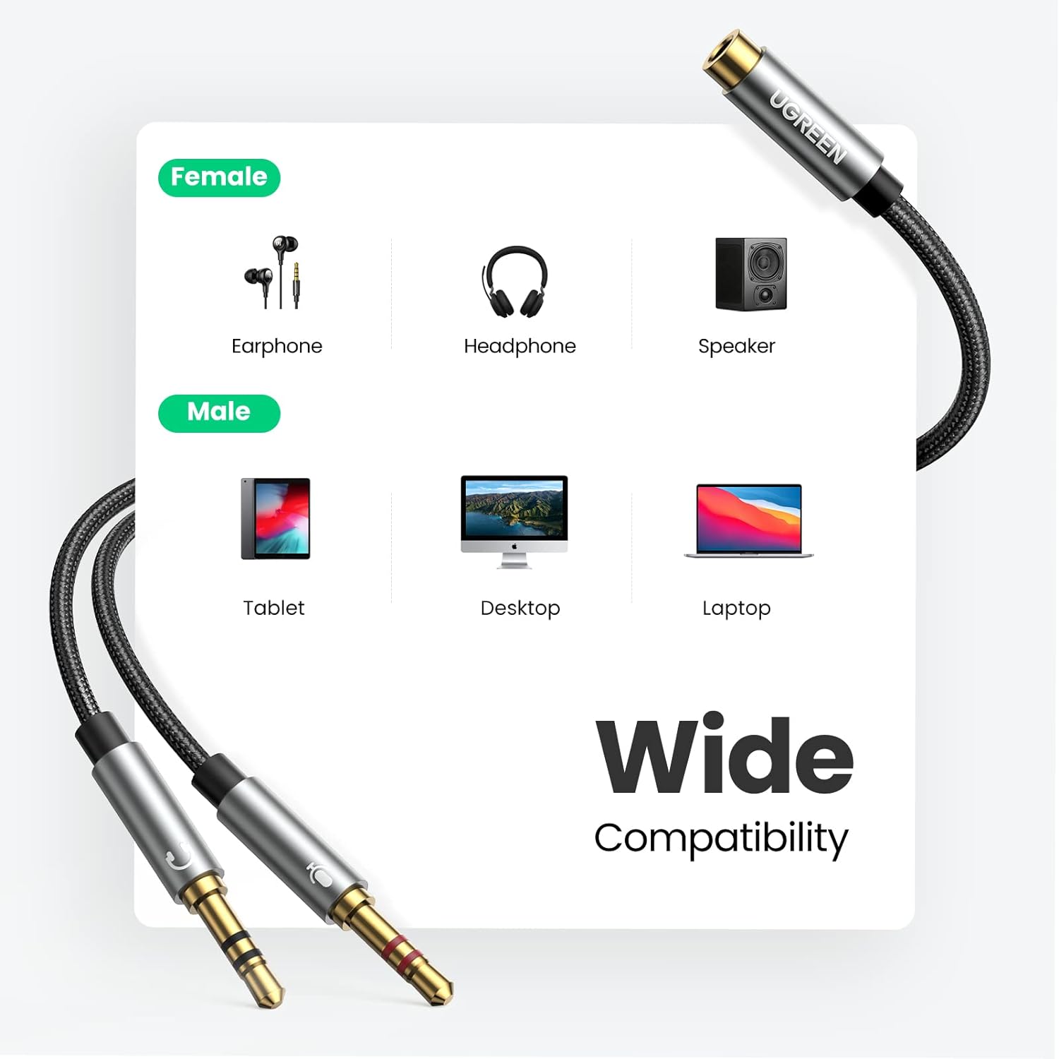 UGREEN 3.5mm Female to 2 Male Audio Cable - Image 4