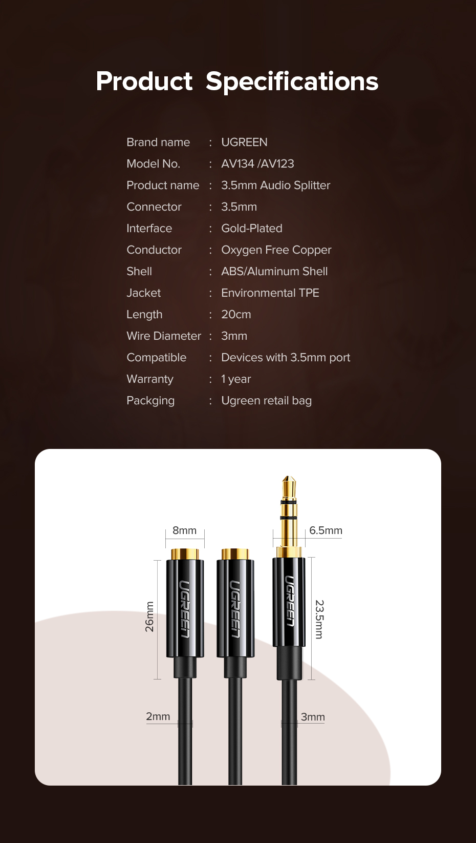 UGREEN 3.5mm Stereo Audio Splitter Cable - Image 5