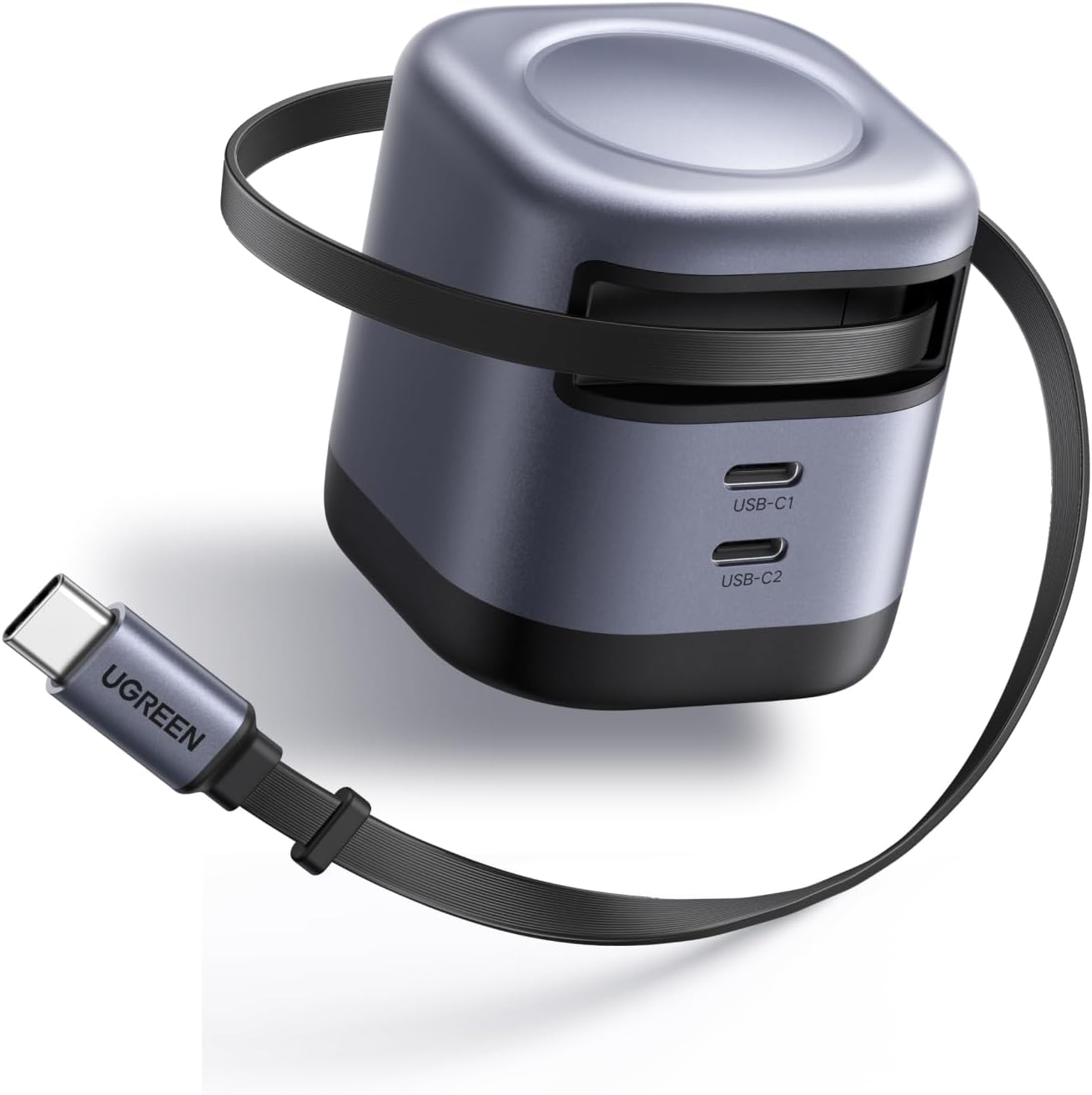 UGREEN 45W GaNInfinity USB-C Fast Charger with Built-in Cable and 2 USB-C Ports, compact GaN charger for iPhone 17 Pro Max and MacBook Air.