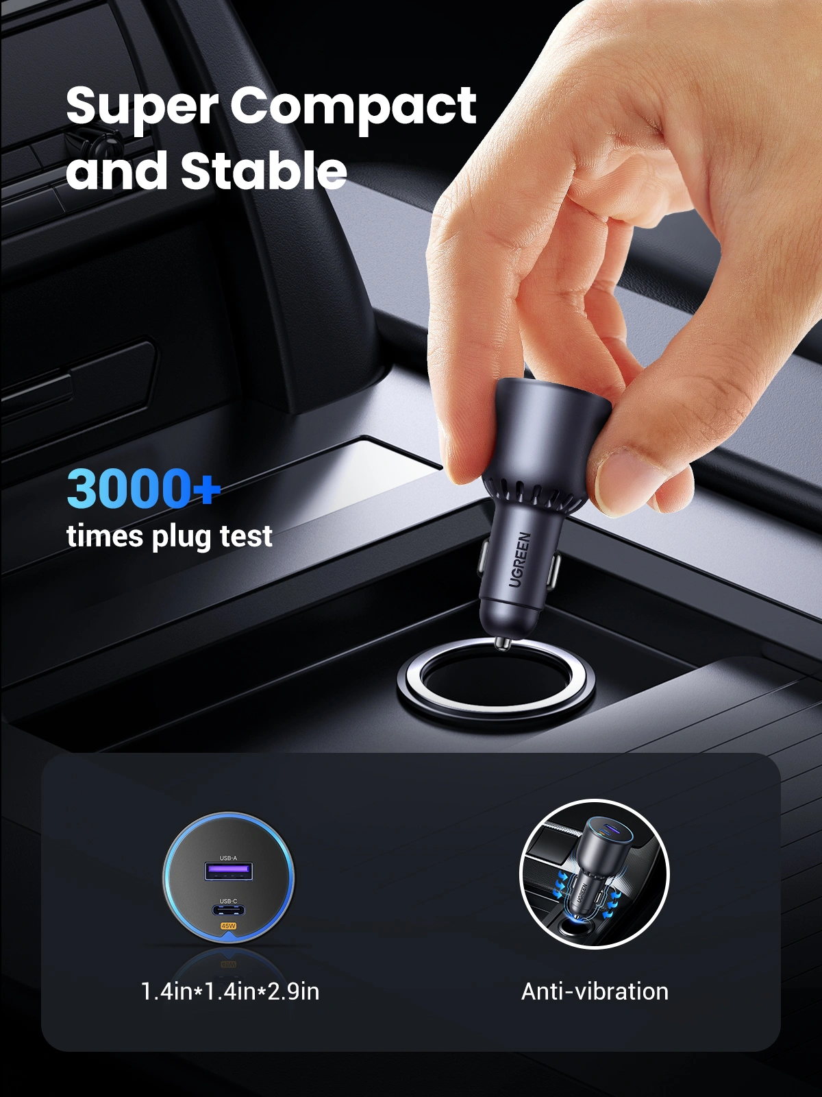 UGREEN 63W Dual USB Fast Car Charger - Image 3