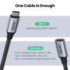 UGREEN USB-C Extension Cable showing 40,000 plus bend lifespan and braided nylon durability.