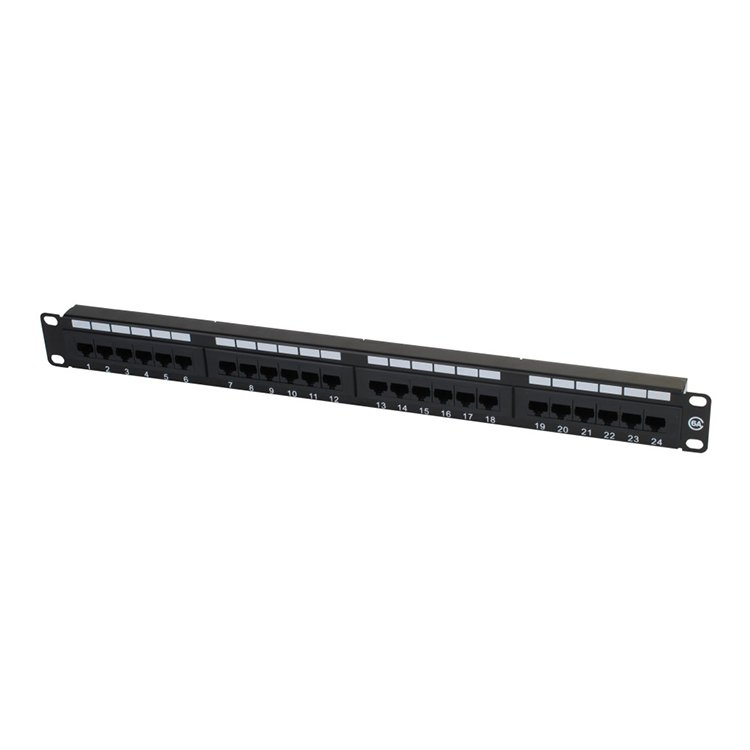 Bolein 24 Port Metal Patch Panel with Cat6A UTP 180 Degree Toolless Keystone Jacks for 10Gbps networking.