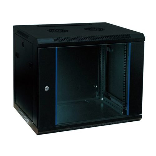 18U Floor Standing Server Rack Cabinet with Glass Door, Cooling Fans, and Castor Wheels for Networking.