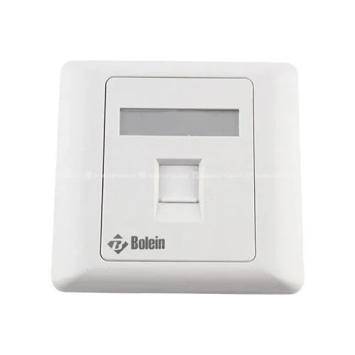 Bolein single-port telephone faceplate with Cat3 RJ11 jack, featuring a dust shutter and large ID labeling window.