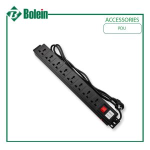 Bolein BLPDU6002-1.5U 6 Way Universal PDU with switch, overload protection, and 2m cable for 19-inch server racks.
