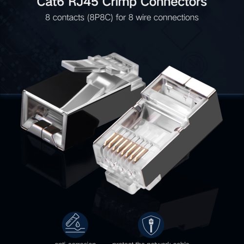 UGREEN Cat6 RJ45 Shielded STP Crimp Connectors with Nickel-Plated Housing.
