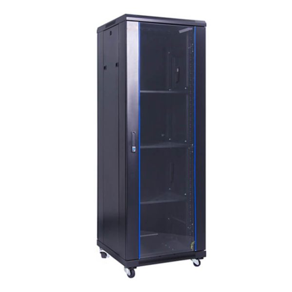 27U-Floor-Standing-Server-Rack-Components-RD-Suppliers 27U Floor Standing Server Rack with 600x1000mm dimensions including cooling fans, PDU, and shelves.
