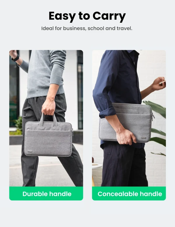 UGREEN LP437 Gray Laptop Bag with concealable handles and multiple accessory pockets.