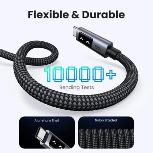 UGREEN 100W USB-C to USB-C Cable with LED Power Display and Nylon Braiding.