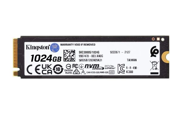 Kingston KC3000 1024GB PCIe 4.0 NVMe SSD Retail Packaging Kingston KC3000 1024GB PCIe 4.0 NVMe M.2 SSD package box