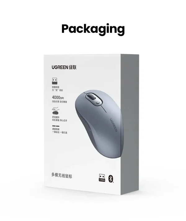 UGREEN wireless mouse packaging 4000 DPI dual mode Bluetooth 2.4GHz grey