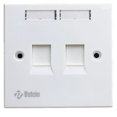 Bolein dual-port faceplate featuring one Cat6 RJ45 Ethernet jack and one Cat3 RJ11 telephone jack in white.