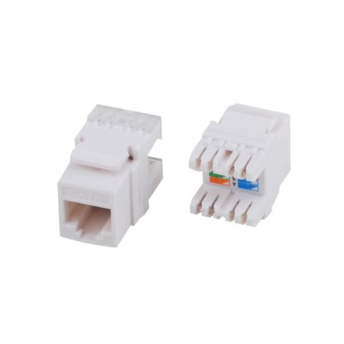 Bolein BLK-1008-C6 Cat6 UTP Keystone Jack with 180-degree punch-down termination and color-coded T568A/B diagrams.