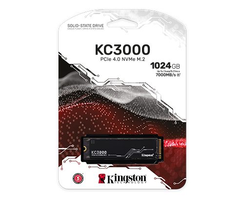 Kingston KC3000 1TB PCIe 4.0 NVMe SSD SKC3000S-1024G Kingston KC3000 1TB PCIe 4.0 NVMe M.2 SSD SKC3000S/1024G internal storage drive.