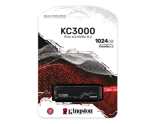 Kingston KC3000 1TB PCIe 4.0 NVMe SSD SKC3000S-1024G Kingston KC3000 1TB PCIe 4.0 NVMe M.2 SSD SKC3000S/1024G internal storage drive.