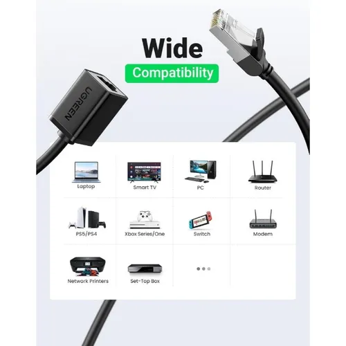 UGREEN Ethernet Extension Cable compatible with Laptop, PC, PS5, and Smart TV.