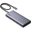 ugreen-8-in-1-usb-c-hub-triple-display-specs UGREEN 8-in-1 USB C Hub displaying 4K 60Hz triple display capabilities and 10Gbps data speed specifications.