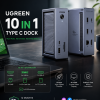 ugreen-usb-c-hub-10-in-1-ports-interface-mapping Interface diagram of UGREEN 10-in-1 USB-C multiport hub labeling HDMI, Ethernet, USB-A, USB-C PD input, M.2 slot, and SD TF card readers.