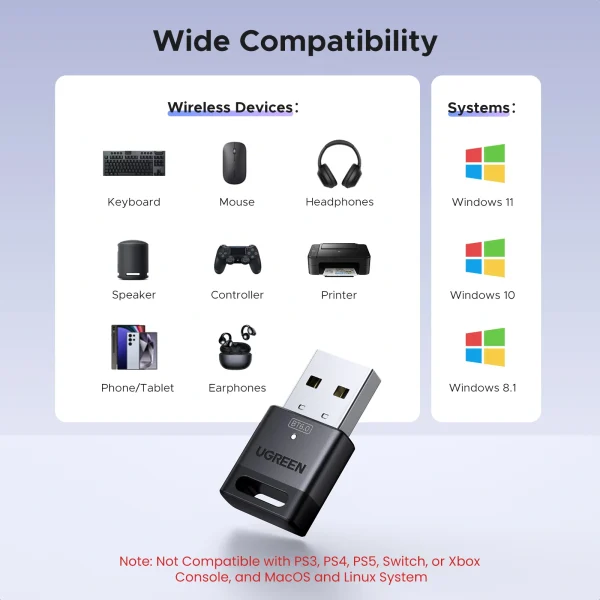 UGREEN-Bluetooth-Adapter-Connecting-MouseKeyboard-Headset-CM748-75073-ugreen-7 UGREEN CM748 Bluetooth 6.0 USB Adapter