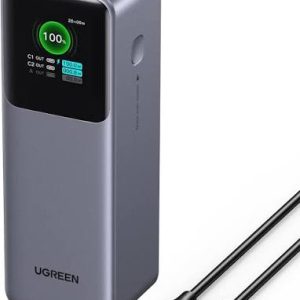 UGREEN Nexode 25000mAh power bank charging capacity statistics for MacBook Air, iPad Pro, Galaxy S24 Ultra, and iPhone 16 Pro.